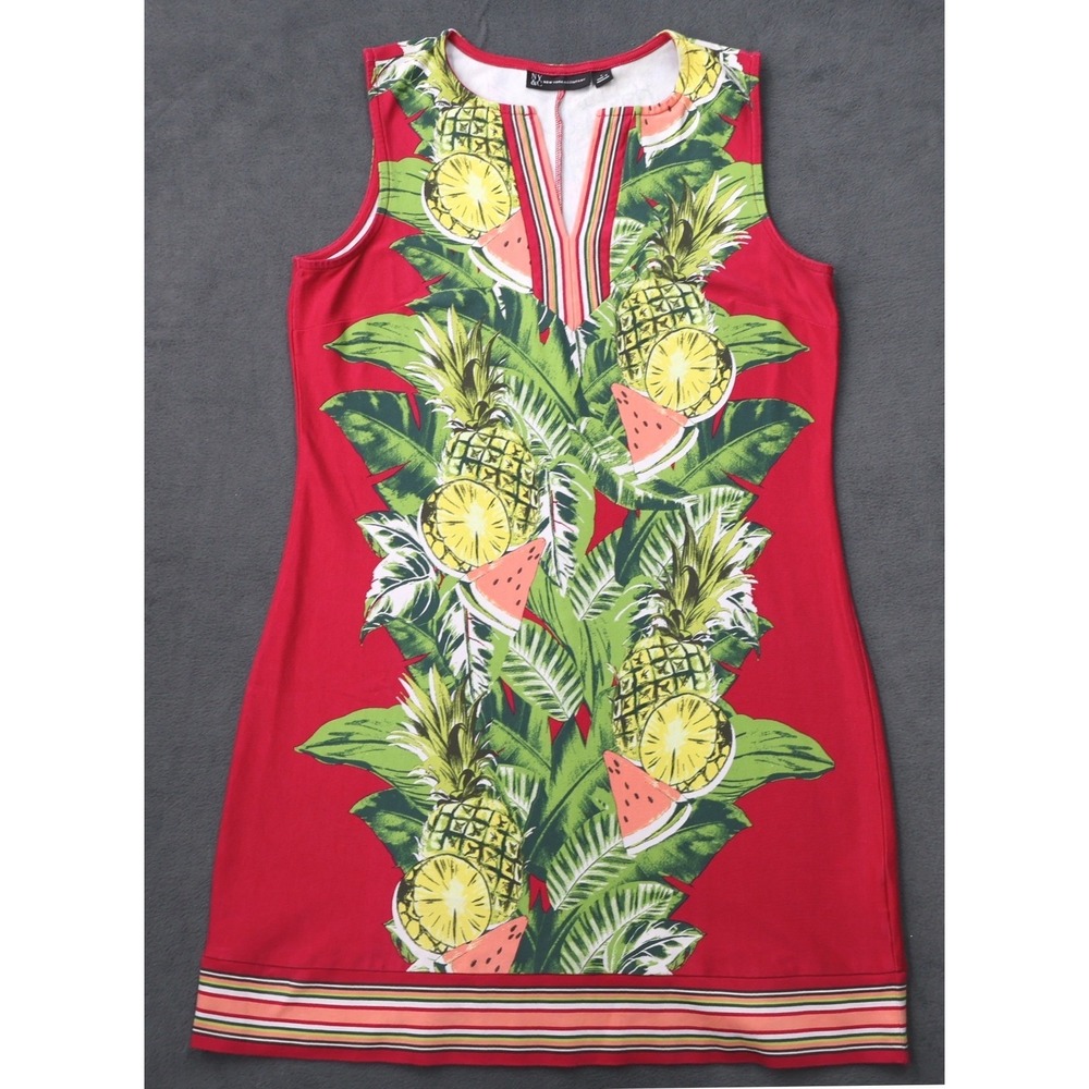 New York & Company Shift Dress Womens Large Red Excellent Tropical Pineapple